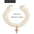 European and american multi-layered imitation pearl necklace frenchretroaccessible luxury sweet cool inlaid pearl cross pendant necklace for women