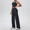 New arrival: cross-border double-sided brushed solid color breathable long wide-leg yoga outfit set - two-piece activewear for running and fitness