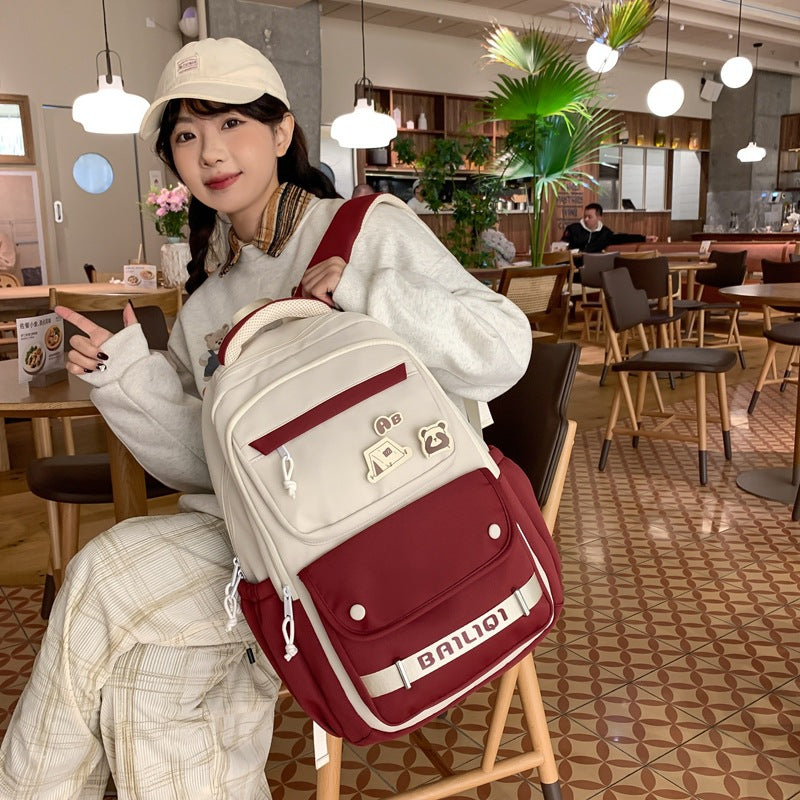Backpack maillard color classy school bag junior high school student school bag casual travel couple student school bag