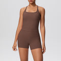 brushed back tight racerback high waist yoga suit sports running fitness shorts suit for women