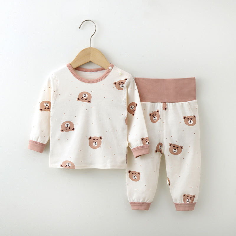 Baby autumn clothes and long pants suit baby intimatespure cotton spring & fall east high waist belly protective clothes infant and toddler bottom clothes
