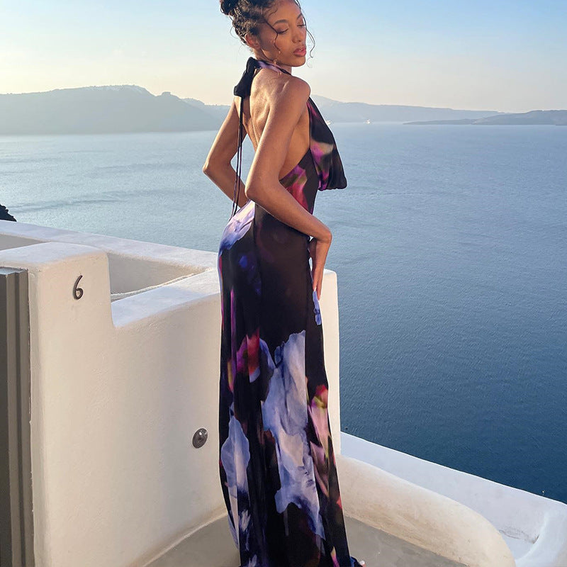 European and american women's apparel cross-border trade manufacturer:  new digital print sexy cowl neck long/midi dress