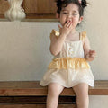 Girls' sweet flutter sleeve lightweight romper dress - stylish princess style, perfect for birthdays, first months, and everyday wear