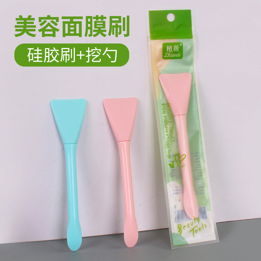Zhiwei beauty salon diy facial mask brush with scoop silicone brush double-ended dual-purpose spa care tool for applying mud mask