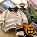 boys' fleece-lined sweatshirt,  autumn/winter new style, kids' warm base layer top, trendy street style, cool and handsome outerwear
