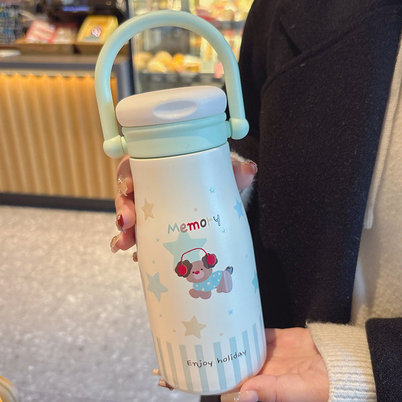 Cartoon kids thermos cup 316 ceramic liner high appearance large capacity double drinking cup portable student straw water cup