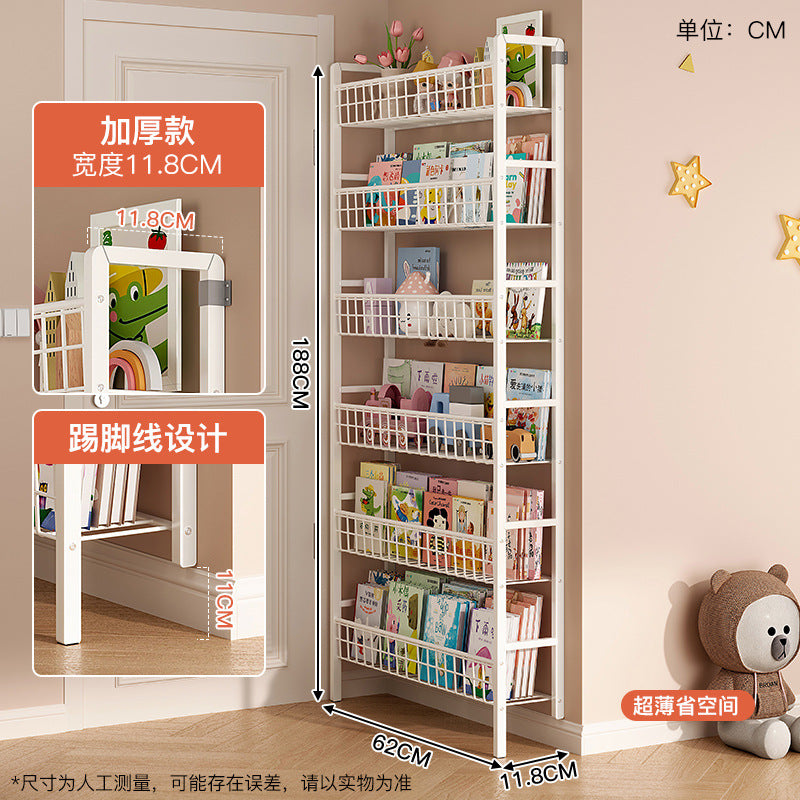 Behind the door shelf wrought iron ultra-thin bookshelf floor-to-ceiling children's simple extremely narrow crack wall wall hanging household storage cabinet