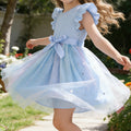 Exportgirl light purple pit strips flying sleeves gradient star mesh skirt summerkidsbows princess dress trendy