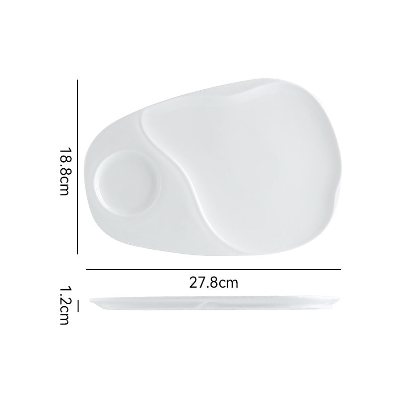 Minimalist pure white ceramic dinnerware set for home, restaurant, and hotel use - porcelain plates, creative plating, and dessert bowls