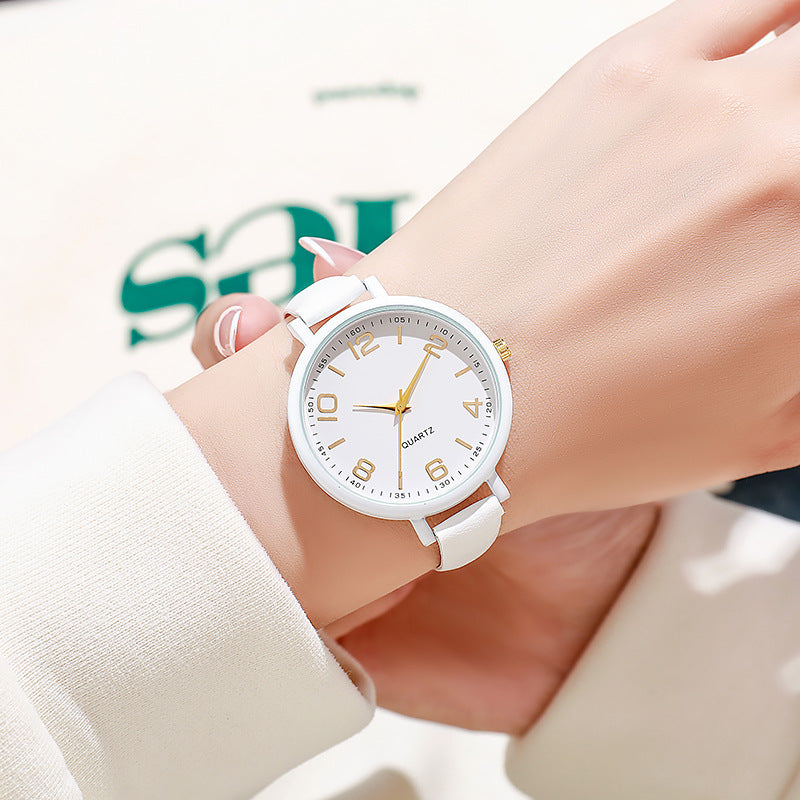 Vintage casual women's thin leather strap watch - elegant, classic, digital-inspired, niche style, student quartz wristwatch