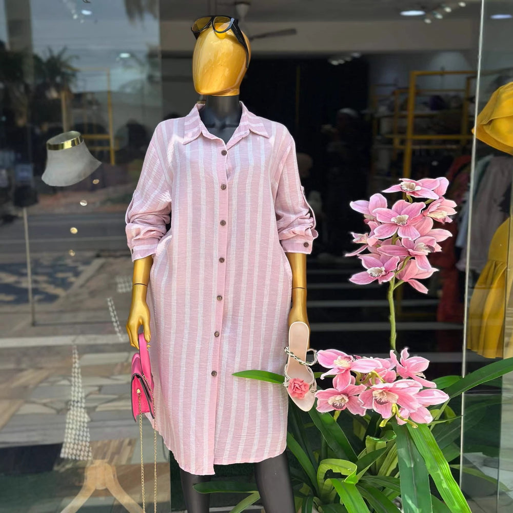 European and american cross-border women's clothing  summer new arrival: elegant and stylish striped longline shirt with tie-waist wide-leg pants set