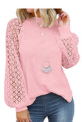 new cross-border  autumn/winter round neck long sleeve lace patchwork loose top for women