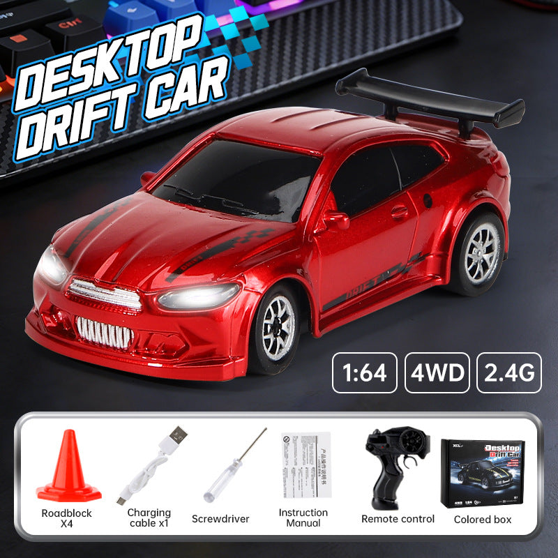 Rc professional drift car 1:64 remote control car 2.4g four-wheel drive racing car with controllable lights, desktop mini world toy car