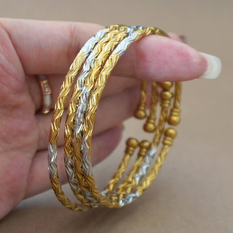 Wholesale cross-border middle eastern gold-plated cuff bangle, one-size-fits-all two-tone bracelet, bridal party gift