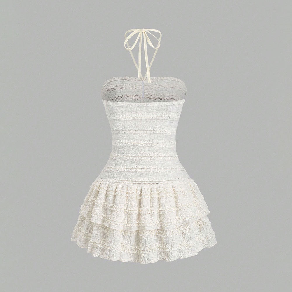 summer new arrival: white dress - sweet, french-inspired, girly, pure & alluring, fairycore, strapless/neck-halter, tiered cake dress