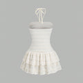 summer new arrival: white dress - sweet, french-inspired, girly, pure & alluring, fairycore, strapless/neck-halter, tiered cake dress