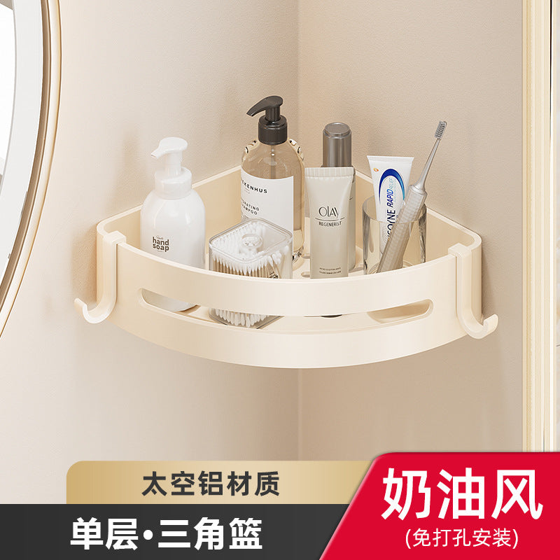 Towel rack without punching bathroom storage rack bathroom double towel bar toilet wall-mounted milky white bath towel rack