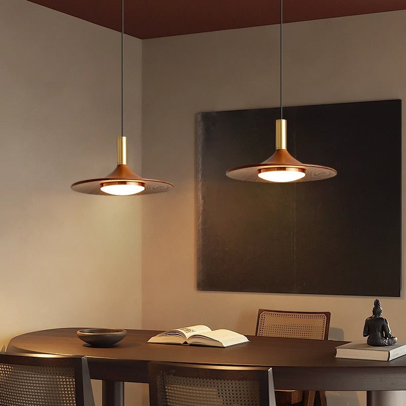 Walnut restaurant light American retro bedroom bedside light simple creative flying saucer homestay bar light Nordic chandelier