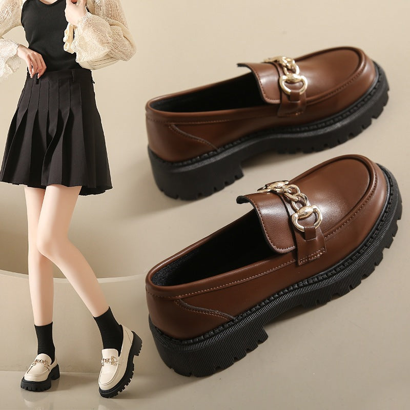 Plus size women's british style leather loafers -  spring/summer chunky sole slip-ons - minimalist fashion trend