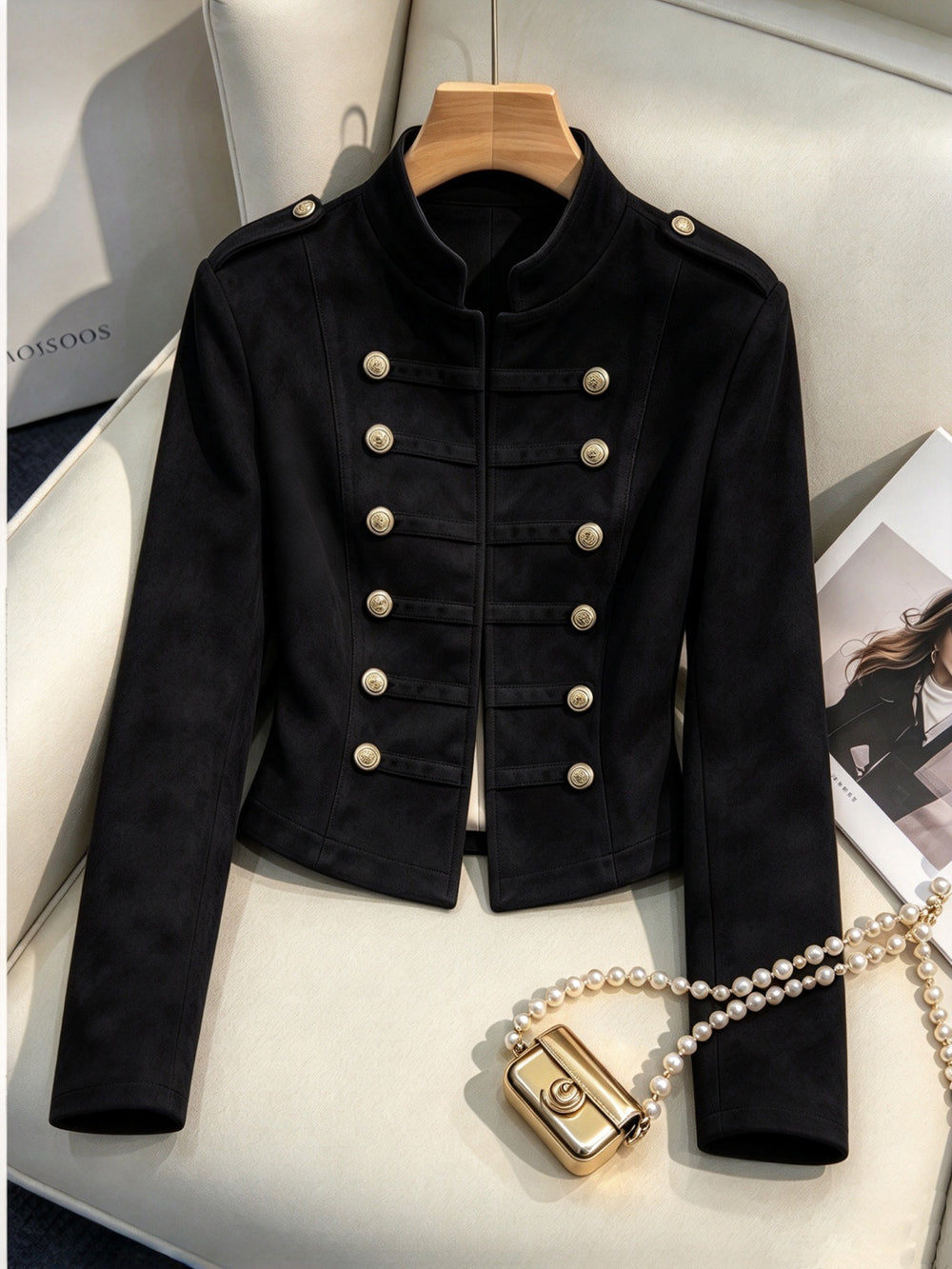 cross-border fashion women's retro slim-fit short napoleon collar jacket
