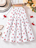 Girls' midi skirt, floral print flowy skirt