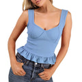 Women's solid color summer sleeveless backless square neck ruffle strap tank top -  new asymmetrical top