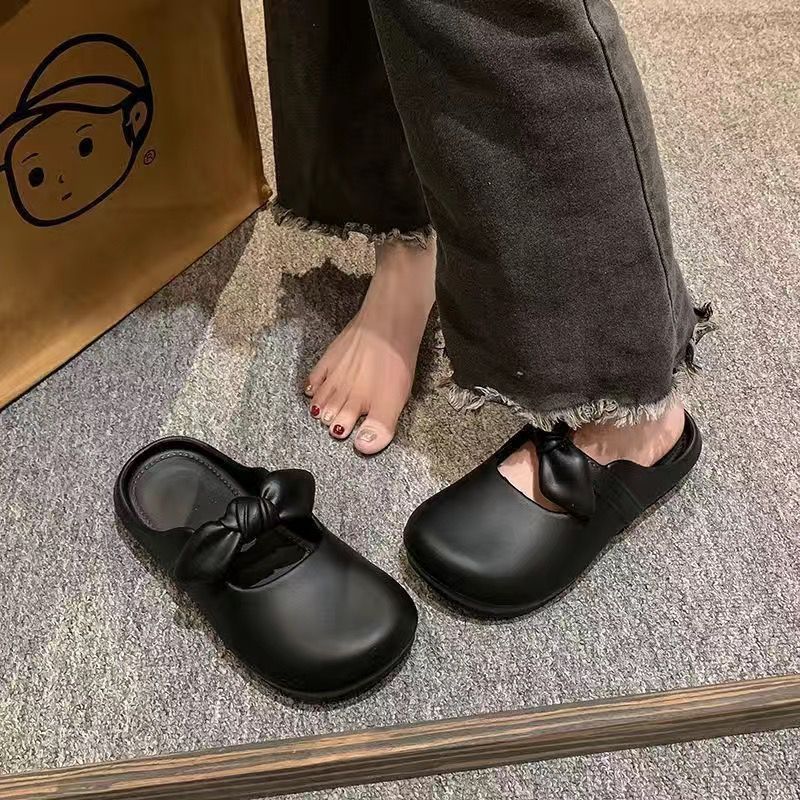 Bow-tie heeled slippers for women, perfect for summer wear. new 2024 style, these slip-on slippers are soft-soled, ideal for lounging at home or as stylish outdoor footwear