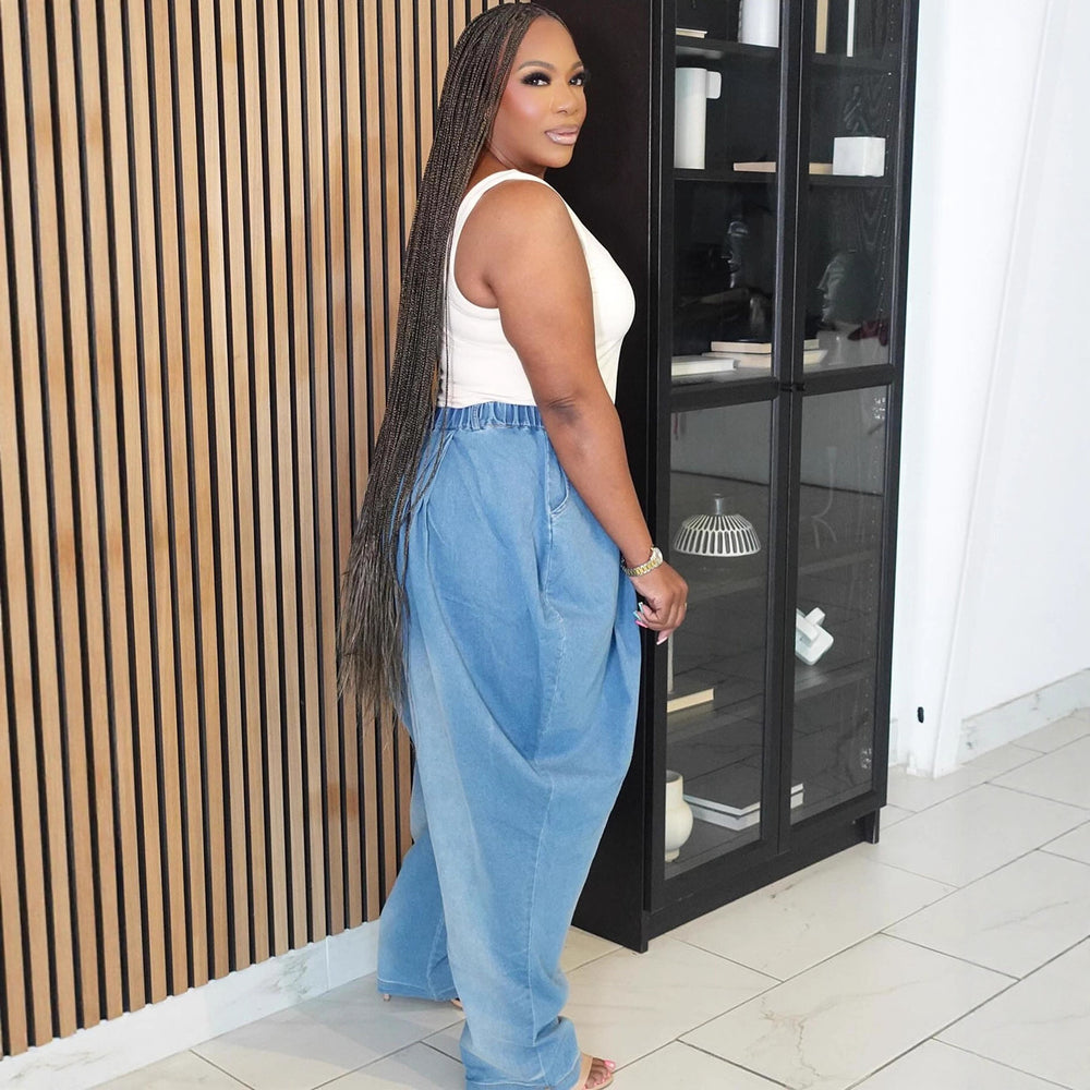 European and american style high-waisted jeans -  cross-border women's fashion streetwear casual loose harem wide-leg lantern pants