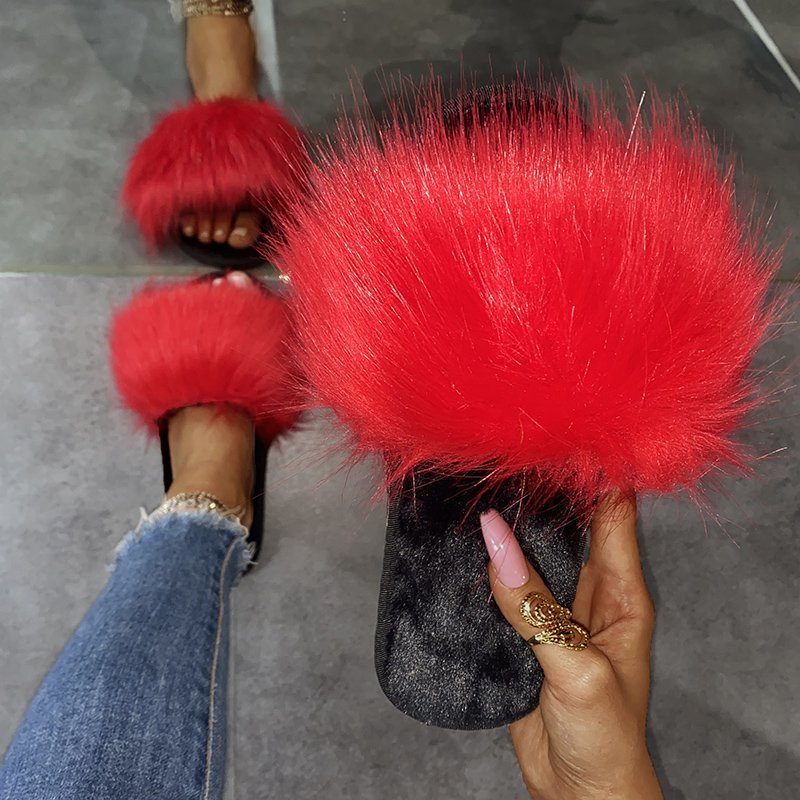 Amazon export one-character plush home cotton slippers women's autumn and winter new fashion outwear fur slippers wholesale