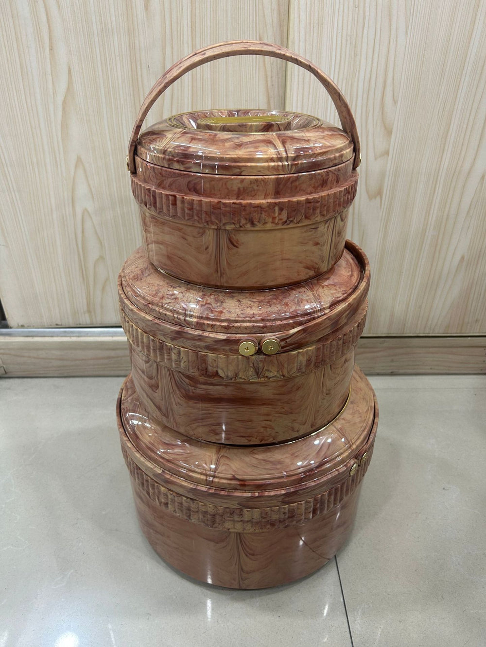 3pcs wood grain round thermal insulation box 780#2.5l-5l-8l