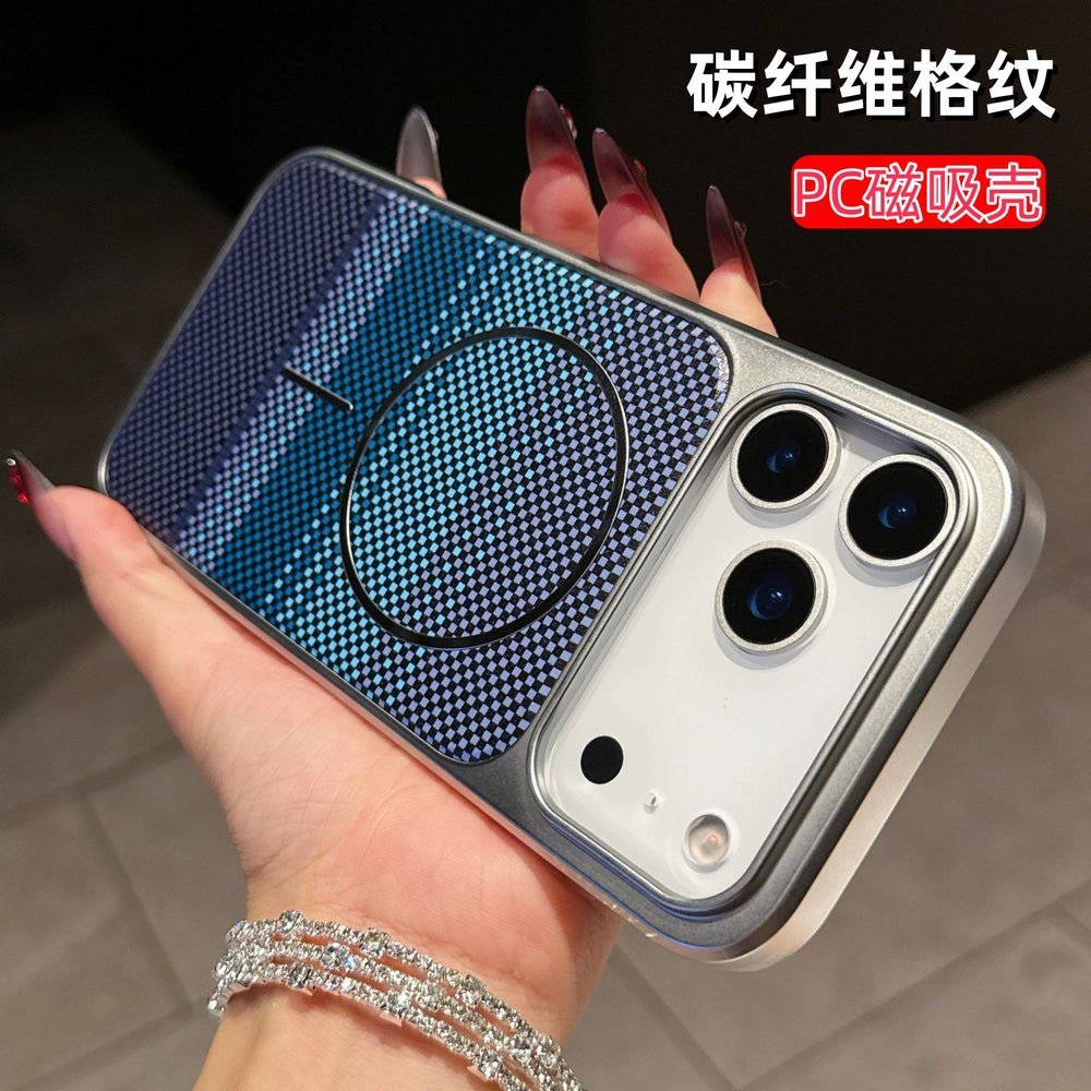 compatible iphone 17 pro gradient carbon fiber plaid phone case, apple 15 magnetic pc protective cover, iphone 16