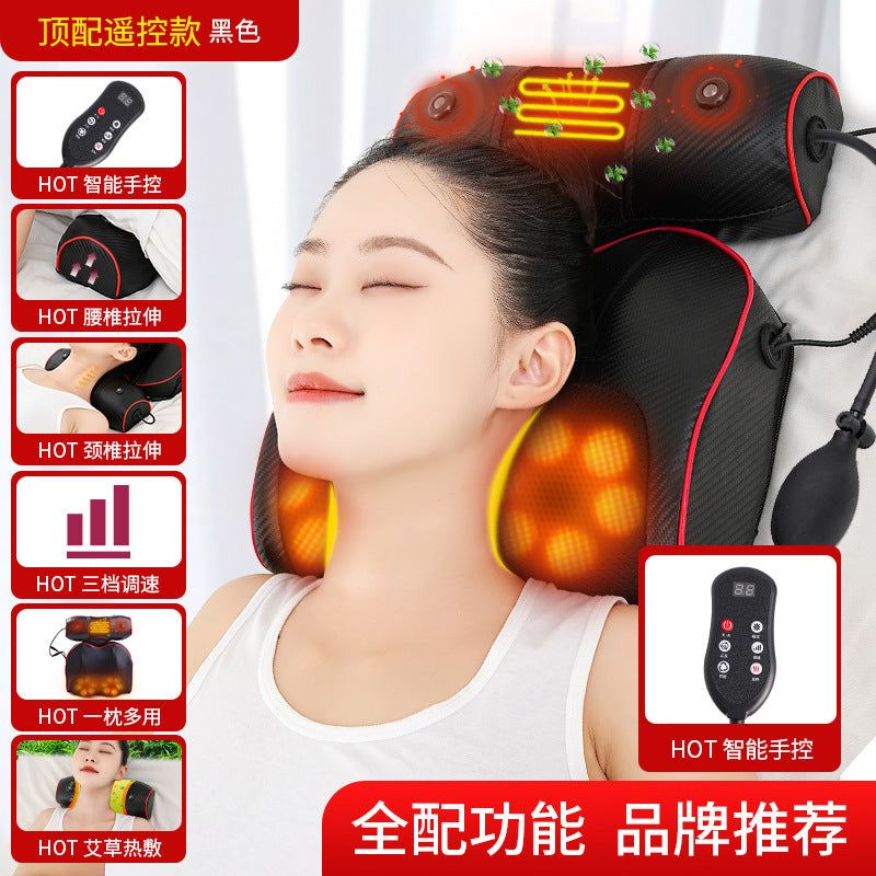 Cervical spine massager neck massage pillow hot compress shoulder lumbar lumbar kneading massager air bag stretching for home