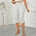 Amazon tk european and american cross-border foreign trade new casual comfortable striped elastic waist tight cropped pants for outer wear