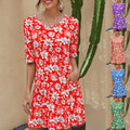 2025 summer european and american cross-border women's fashion: amazon ebay round neck printed plus size short sleeve dress with cinched waist