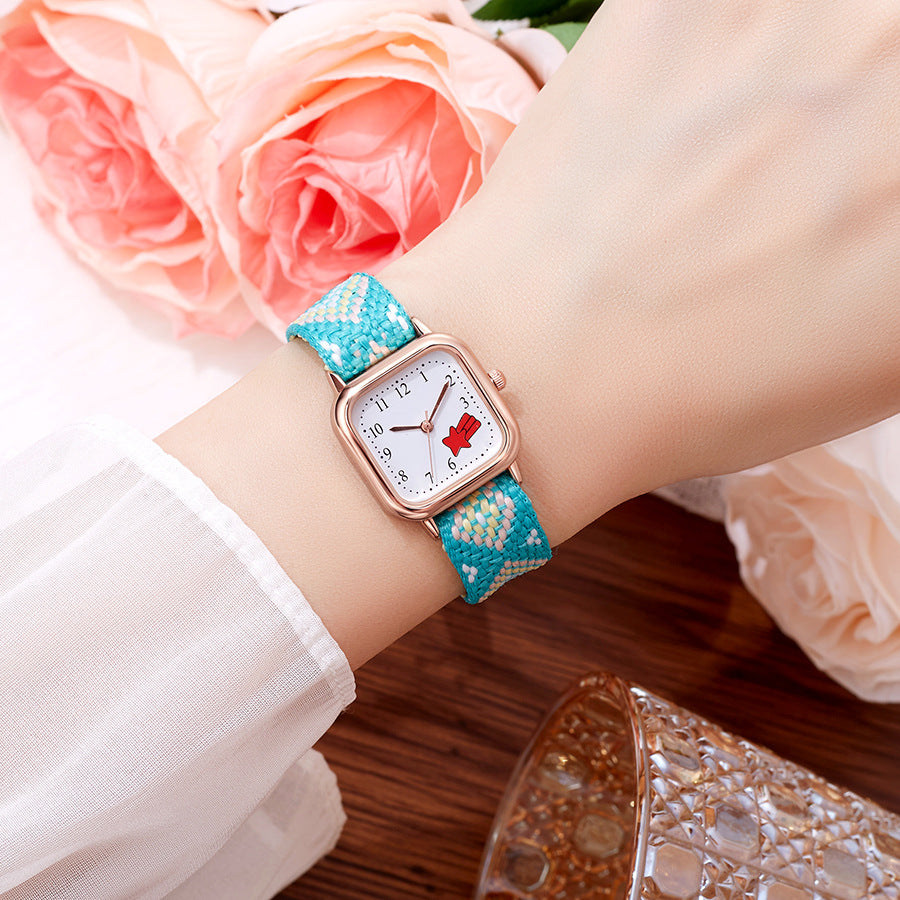 New braided cord square watch - versatile, mori girl style, fresh & cute, high-value, student-friendly, minimalist quartz watch - wholesale