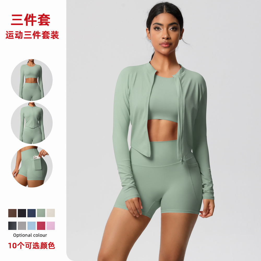 Cloud-soft quick-dry yoga activewear set: high-waisted, slim-fit pocket shorts for outdoor running and fitness