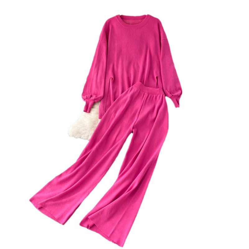 Hong kong style relaxed fit casual set - women's autumn design, slimming irregular top & wide leg pants two-piece outfit