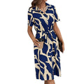 Shipped: cross-border european and american retro slim-fit printed vacation maxi dress with belt, v-neck, and short sleeves for women