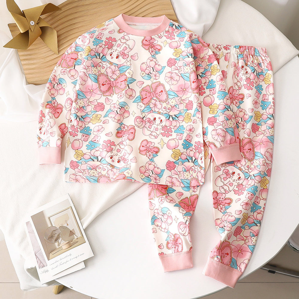 Custom kids' thermal underwear set - factory direct, 100% cotton, crew neck base layer, spring/autumn style, toddler & children's sizes, all-cotton loungewear
