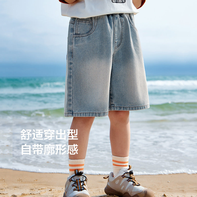 Boys' shorts summer thin style kids' denim shorts  new summer five-point shorts mid-length shorts for mid-to-large children trendy