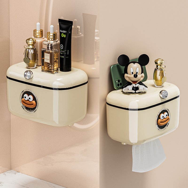 Bathroom sliding lid tissue box wall-mounted multi-functional towel storage rack punch-free waterproof roll paper storage box