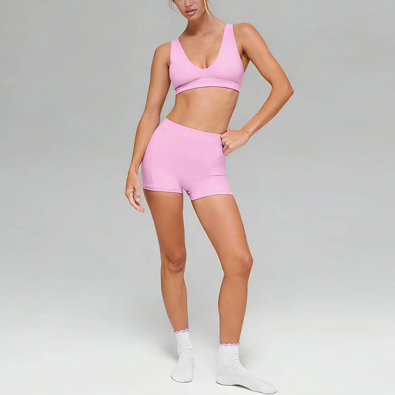 new arrival push-up bubble wrap belt chest pad running sports intimates bra high waist three-quarter shorts yoga suit