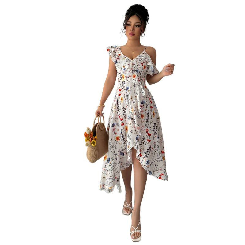 listing: new  women's original elegant summer asymmetrical sleeve v-neck dress