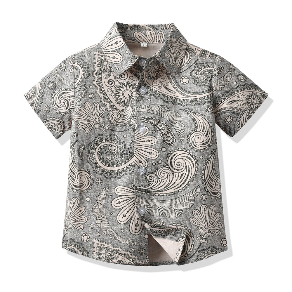 European and american cross-border children's clothing: dad & son vacation outfit, family matching beach style short-sleeve boy's floral shirt