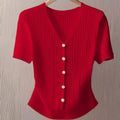 european and american cross-border e-commerce new v-neck knitted short-sleeve shirt solid color loose-fit base layer summer top
