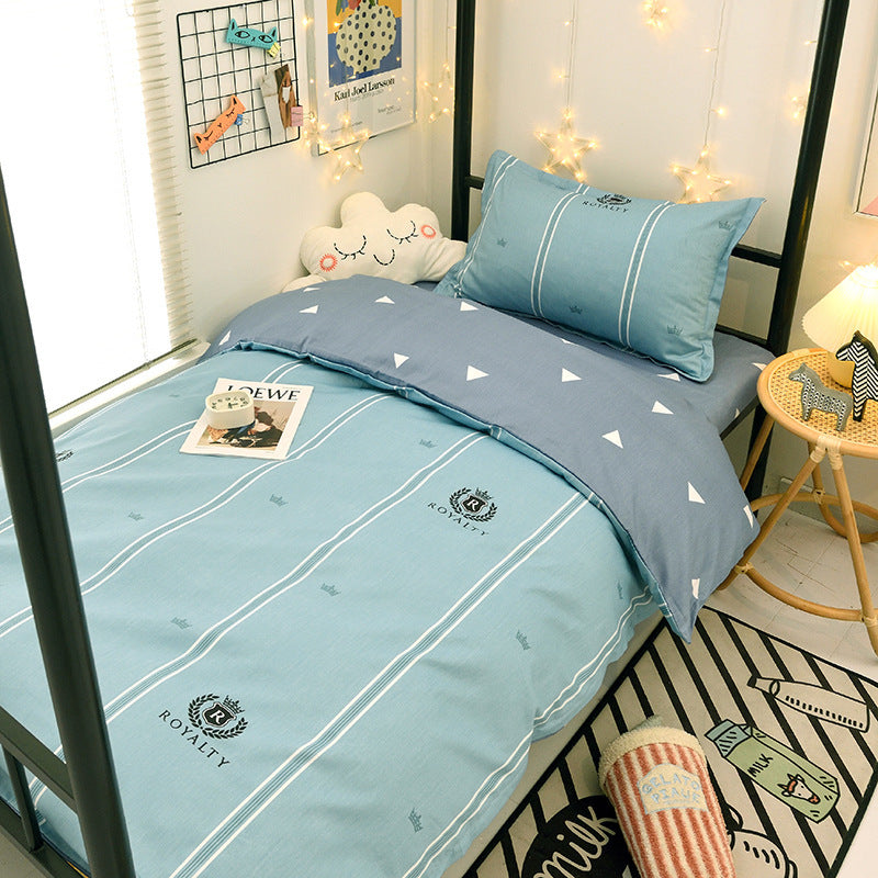 Student dormitory quilt cover three-piece bed sheet pure cotton single bed children's bed quilt cover simple four-season universal 3