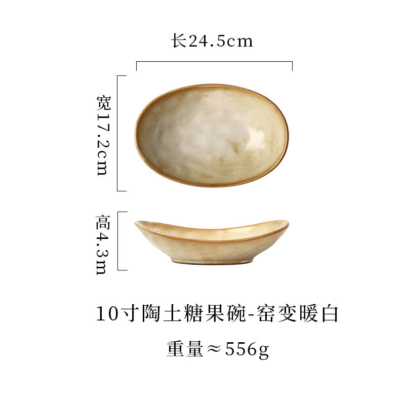 japanese ceramic plate, high-end candy bowl, fruit salad bowl, fish plate, stoneware tableware, oval plate, household dish plate