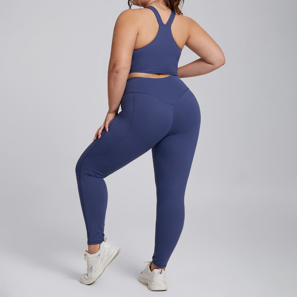 European and american autumn/winter new plus size yoga outfit set for women - high waist, pocketed, tight-fitting activewear set - factory customization available