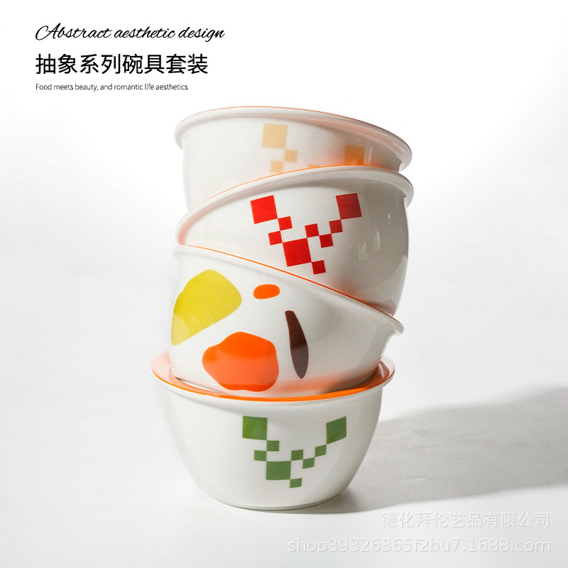 Ins scandinaviancasual style grids geometric fragments creative design color block paint bowl stylish color ceramic bowl