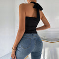 European and american style  solid color halter neck crisscross tank top sexy slimming slim fit top women's cross-border vest